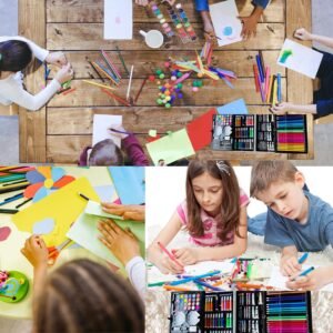 Unicorn Art Set for Kids, 145 Pieces Drawing Kit with Colour Pencils, Oil Pastels, Paint Brushes, Unicorn Theme Art Set