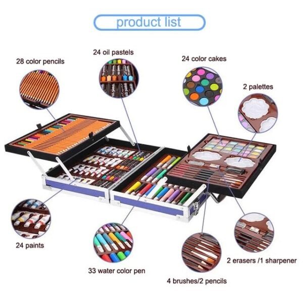 145 pcs Artist Colour Set -Multiple Kit, Professional Drawing Color Pencils, Oil Pastel, Sketches, Water Colors,Children Drawing Colouring Set without Cardboard Package Box (Unicorn Pink)