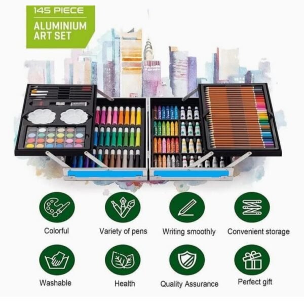 145 pcs Artist Colour Set -Multiple Kit, Professional Drawing Color Pencils, Oil Pastel, Sketches, Water Colors,Children Drawing Colouring Set without Cardboard Package Box (Unicorn Pink)