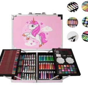 Unicorn Art & Craft Painting Box, Big Coloring Suitcase Multiple 145 Color Kit, Professional Drawing Water Color Pencils, Oil Pastel, Sketches & Acrylic Paint Brush Birthday Gift for Girls